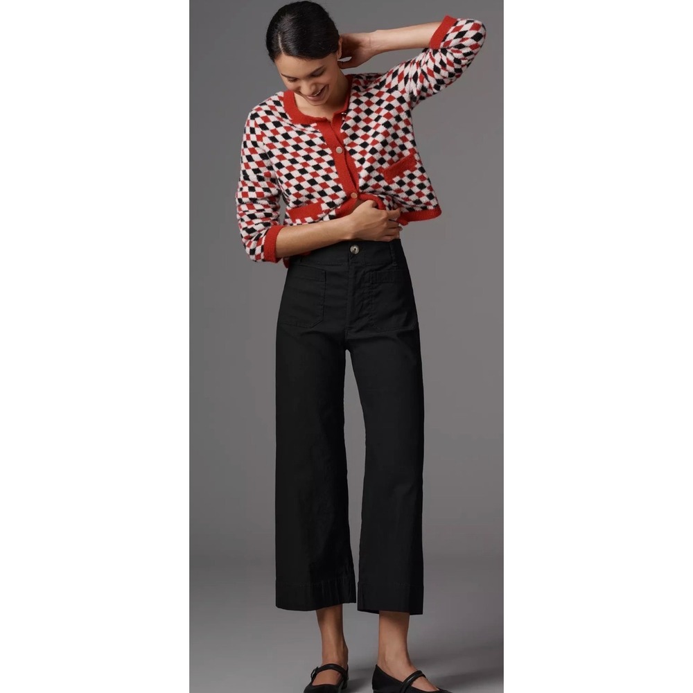 Maeve Anthropologie "The Collette" Black Wide Leg Cropped Pants Magic Fabric S